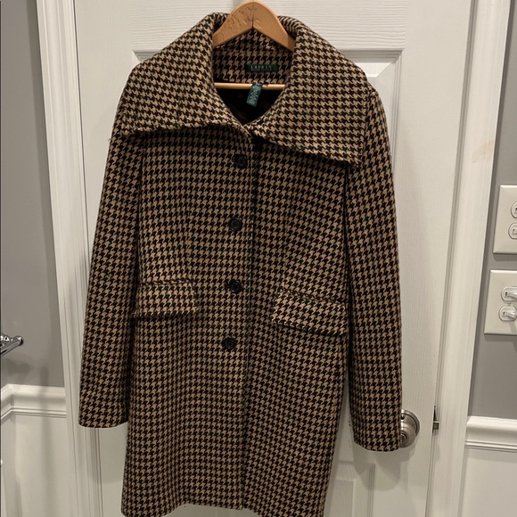 Ralph Lauren Tan and Brown Houndstooth 3/4 Coat Sz M. EUC. - Picture 2 of 11
